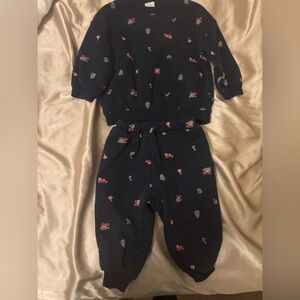 H&M Navy Kids Sweatshirt and Jogger Set with Red and Green Holiday Accents